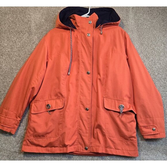 Mackintosh Nautical Rain Windbreaker Orange Jacket Hooded Mid-Length Women's L - Picture 1 of 14